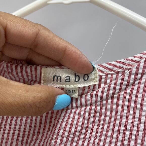 Mabo sea-sucker red ruffled cap sleeve midi preppy nautical  dress size 12/13 - Picture 3 of 6